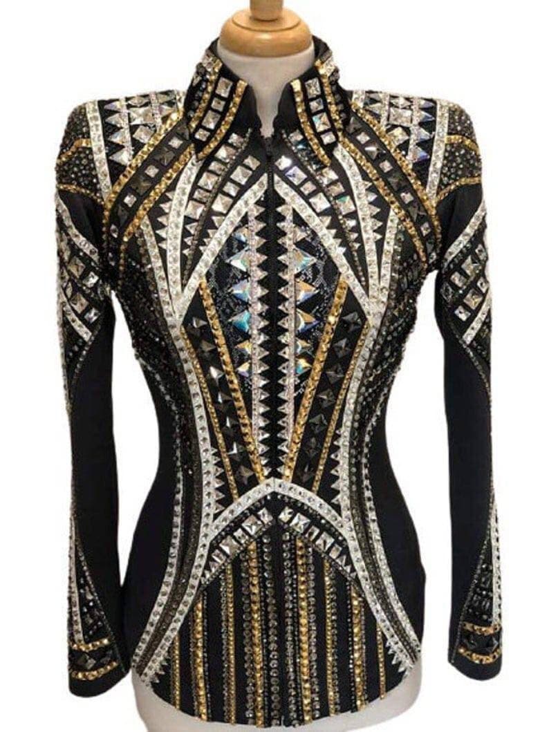 Black base Western Show Jacket perfect for horse ridding Glass stone stretched Fabric