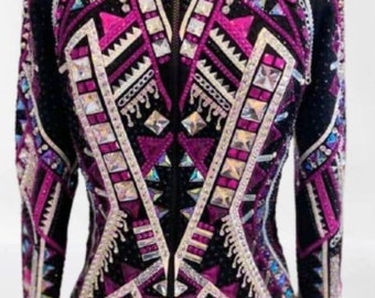 Black Western Show Jacket ideal for horse riding with glass stones and stretchy fabric Perfect blend of style and comfort