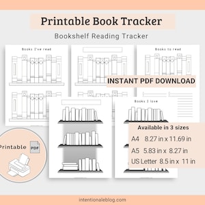 Rastreadores de libros imprimibles, rastreadores de libros para estanterías, planificador de lectura, libros para leer, páginas de seguimiento de libros, descarga en PDF, A4, A5 y carta de EE. UU.