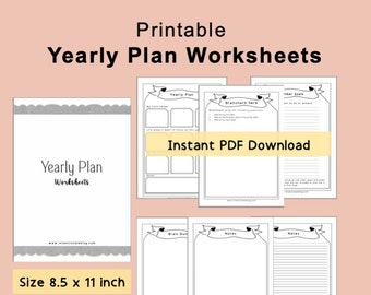 Yearly Plan Worksheets, Instant download, Goal Setting, Annual Planning Goal List, Size 8.5 x 11