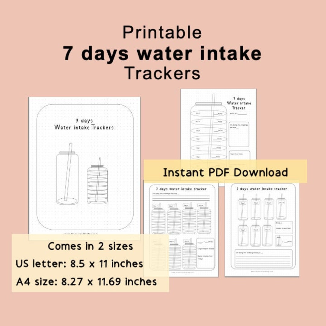 Printable Water Intake Tracker, Minimal Design, Track Daily Water ...