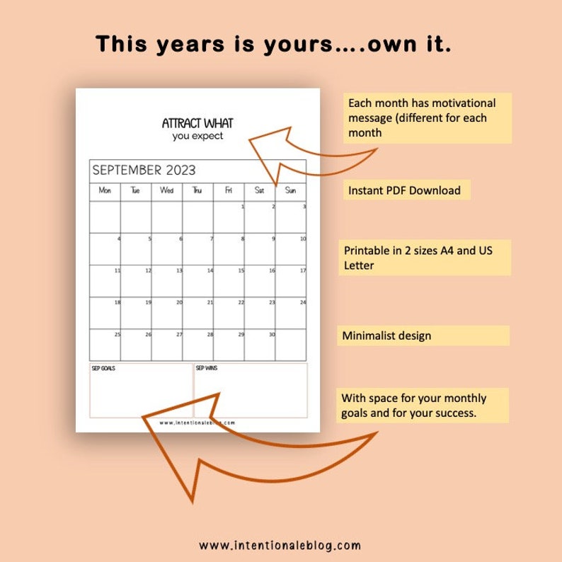 2023 Printable Motivational Calendar - Etsy