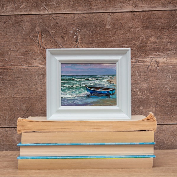 Oil Painting, Original, Ocean, Beach, Coastal, Shore, Seaside, Seascape, Waves, Boat, Rustic, Fishing, Norfolk, Scotland, Wales, Small, Art