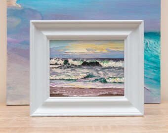 Oil Painting, Original, Ocean, Coastal, Beach, Seaside, Seascape, Sunset, Sunrise, Shore, Small, Framed, Cornwall, Norfolk, Wales, Scotland