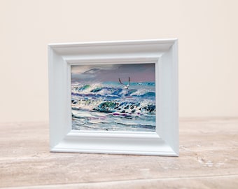 Original, Oil Painting, Small, Art, Framed, Storm, Seaside, Seacoast, Seascape, Ocean, Waves, Beach, Seagull, Marine, Cornwall, Scotland