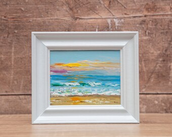 Oil Painting, Original, Sunset, Sunrise, Seaside, Seascape, Beach, Coastal, Waves, Norfolk, Cornwall, Scotland, Devon, Framed, Art, Small