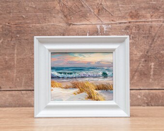 Oil Painting, Original, Ocean, Dunes, Coastal, Waves, Beach, Small, Frame, Seaside, Seascape, Landscape, Norfolk, Scotland, Wales, Sunset