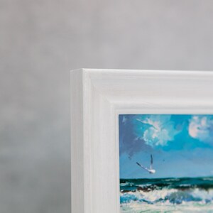 Oil Painting, Original Artwork, Small, Framed, Waves, Ocean, Beach, Coastal, Marine, Seagull, Seaside, Seascape, Surf, Sand, Cornwall, Devon image 2