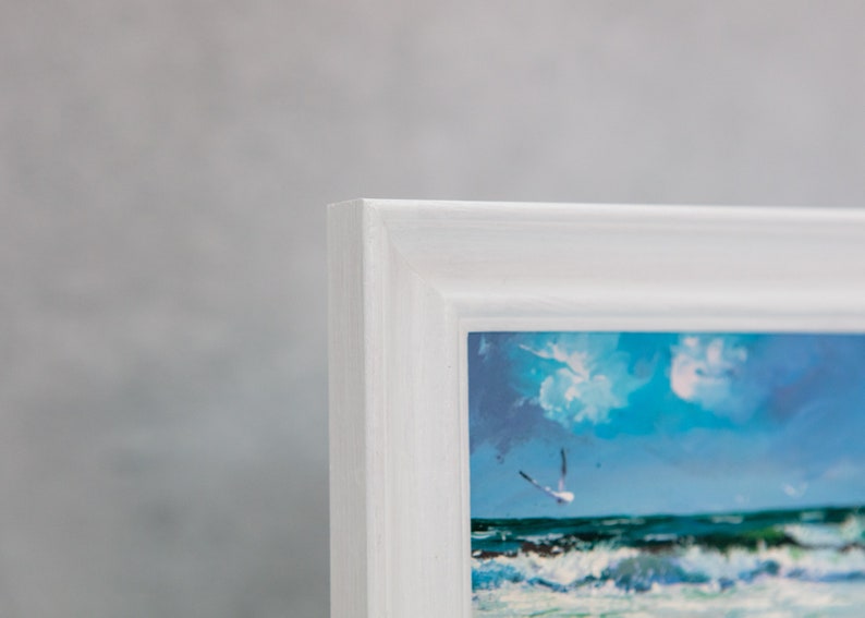 Oil Painting, Original Artwork, Small, Framed, Waves, Ocean, Beach, Coastal, Marine, Seagull, Seaside, Seascape, Surf, Sand, Cornwall, Devon image 2