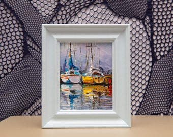 Original, Oil Painting, Ocean, Coastal, Mooring, Sailing, Fishing, Boats, Yachts, Norfolk, Cornwall, Seaside, Small, Framed, Devon, Dorset