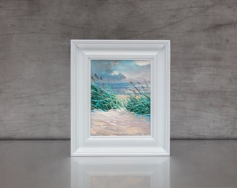 Oil Painting, Original, Ocean, Beach, Coastal, Dunes, Shore, Framed, Small, Norfolk, Cornwall, Wales, Scotland, Seaside, Seascape, Sand, Art