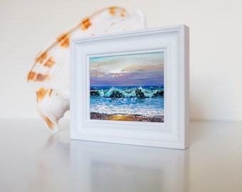 Oil Painting, Seaside, Seascape, Seashore, Coastal, Beach, Waves, Sunset, Sunrise, Small Art, Framed, Cornwall, Norfolk, Scotland, Wales