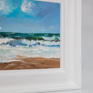 Oil Painting, Original Artwork, Small, Framed, Waves, Ocean, Beach, Coastal, Marine, Seagull, Seaside, Seascape, Surf, Sand, Cornwall, Devon image 4