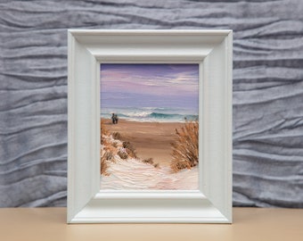 Original, Oil Painting, Ocean, Coastal, Beach, Romance, Love, Sunset, Sunrise, Dunes, Sand, Landscape, Small, Art, Framed, Norfolk, Wales