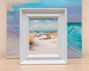 Original, Oil Painting, Seaside, Seascape, Coastal, Shore, Beach, Dunes, Sand, Norfolk, Wales, Scotland, Small, Art, Frame, Landscape, Ocean