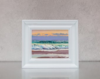 Oil Painting, Original, Ocean, Coastal, Beach, Waves, Sunset, Sunrise, Seaside, Seascape, Cornwall, Norfolk, Scotland, Small, Art, Framed