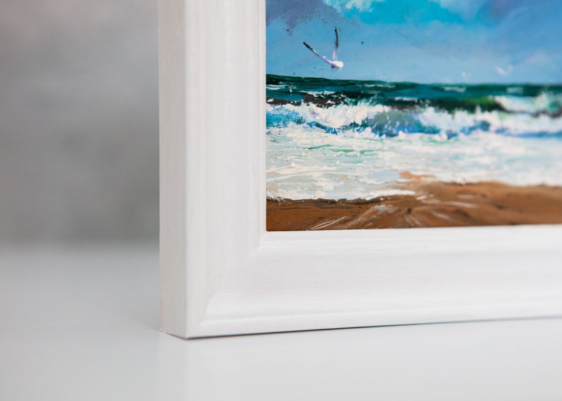 Oil Painting, Original Artwork, Small, Framed, Waves, Ocean, Beach, Coastal, Marine, Seagull, Seaside, Seascape, Surf, Sand, Cornwall, Devon image 5