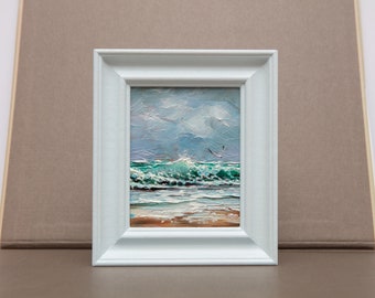 Oil Painting, Original, Ocean, Seaside, Seascape, Shore, Coastal, Waves, Surf, Small, Art, Framed, Norfolk, Cornwall, Scotland, Wales, Beach