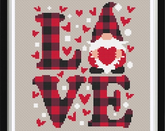 Gnome Love, Valentine&#39;s Day, Cross Stitch pattern, Cross Stitch