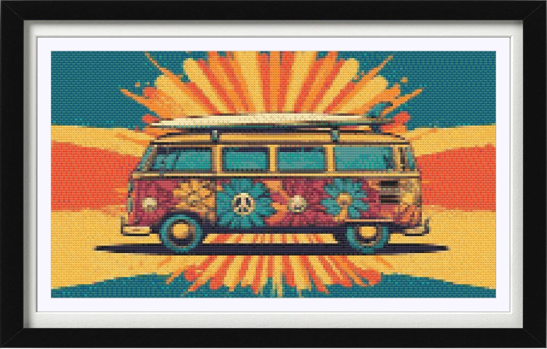 Vw Bus Patterns VW Bus Cross Stitch Pattern: Groovy 60s Flowers (digital Pattern) - Etsy