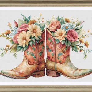 Cowgirl Boots with Flowers, Cross Stitch pattern, Cross Stitch