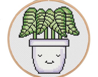 Patrón de punto de cruz de planta kawaii (descarga digital)