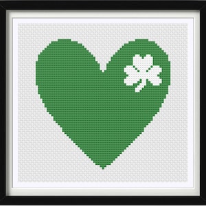 St. Patrick&#39;s Day Heart, Clover, Cross Stitch pattern, Cross Stitch