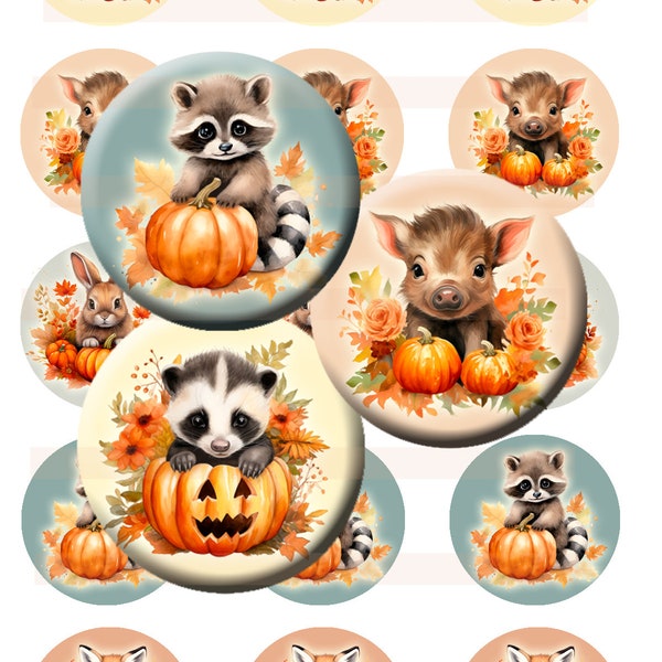 Woodland Animals, Fall, Images Bottlecap Images 1 Inch Round Collage Sheet