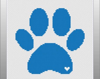 May include: Blue paw print with a small white heart in the center, on a white background.