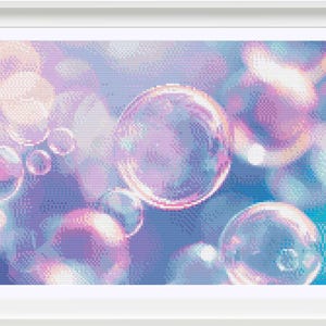 May include: A digital painting of iridescent bubbles in shades of pink, purple, and blue. The bubbles are out of focus and appear to be floating in the air.