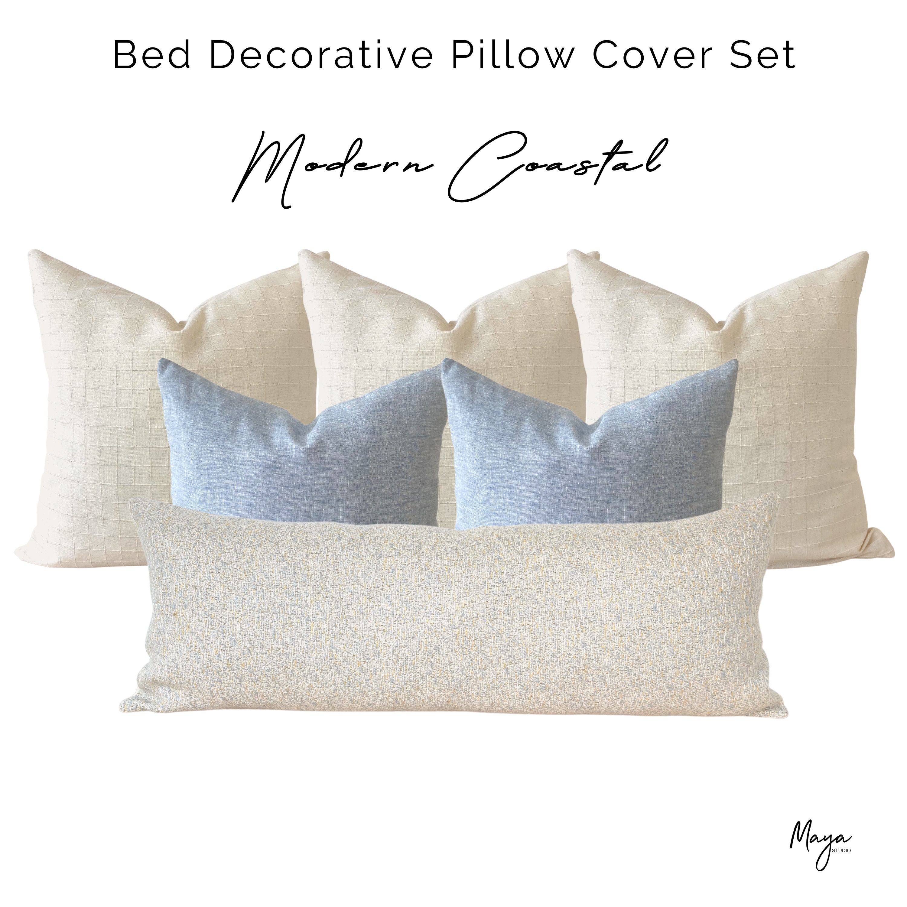 Coastal Bed Pillow Cover Set, Textured Long Lumbar Pillow Cover