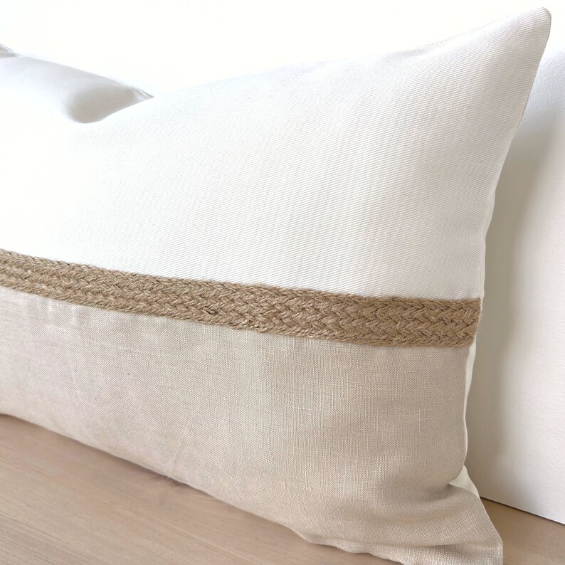 Neutral Pillow Cover Set, Beige Pillow Cover Set, Taupe Floral Throw Pillow, Striped Linen Pillow, Beige Lumbar Pillow, Neutral Throw Pillow image 3