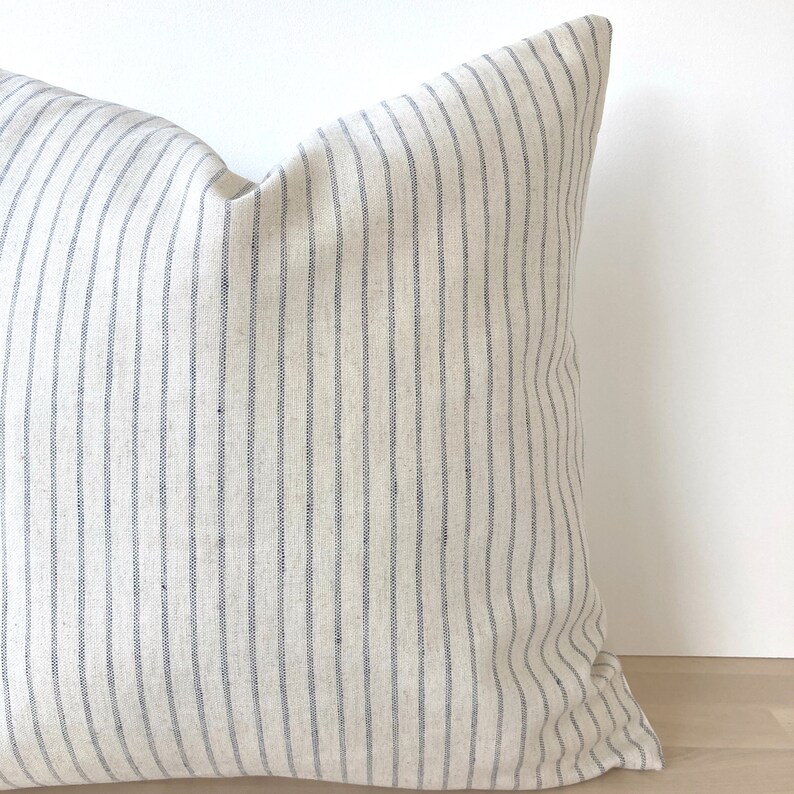 Blue Linen Pillow Cover Set Coastal Blue and Neutral Pillow Etsy