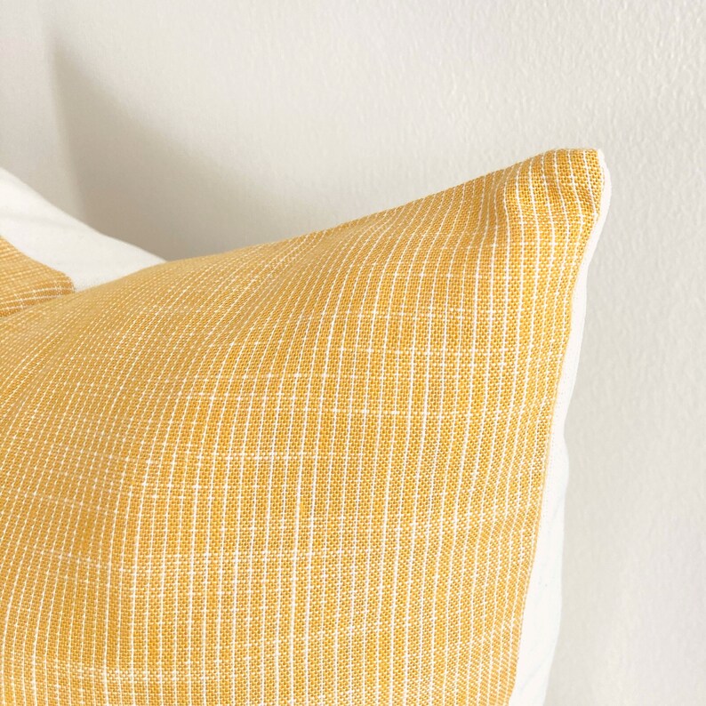 Yellow Linen Pillow Cover Soft Yellow and White Stripes Etsy