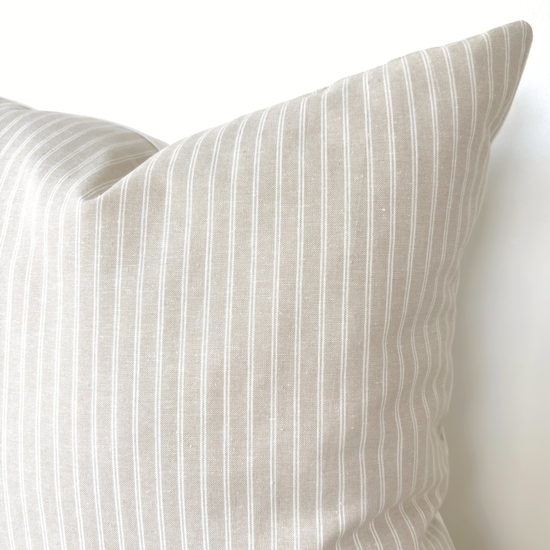 Neutral Pillow Cover Set, Beige Pillow Cover Set, Taupe Floral Throw Pillow, Striped Linen Pillow, Beige Lumbar Pillow, Neutral Throw Pillow image 4