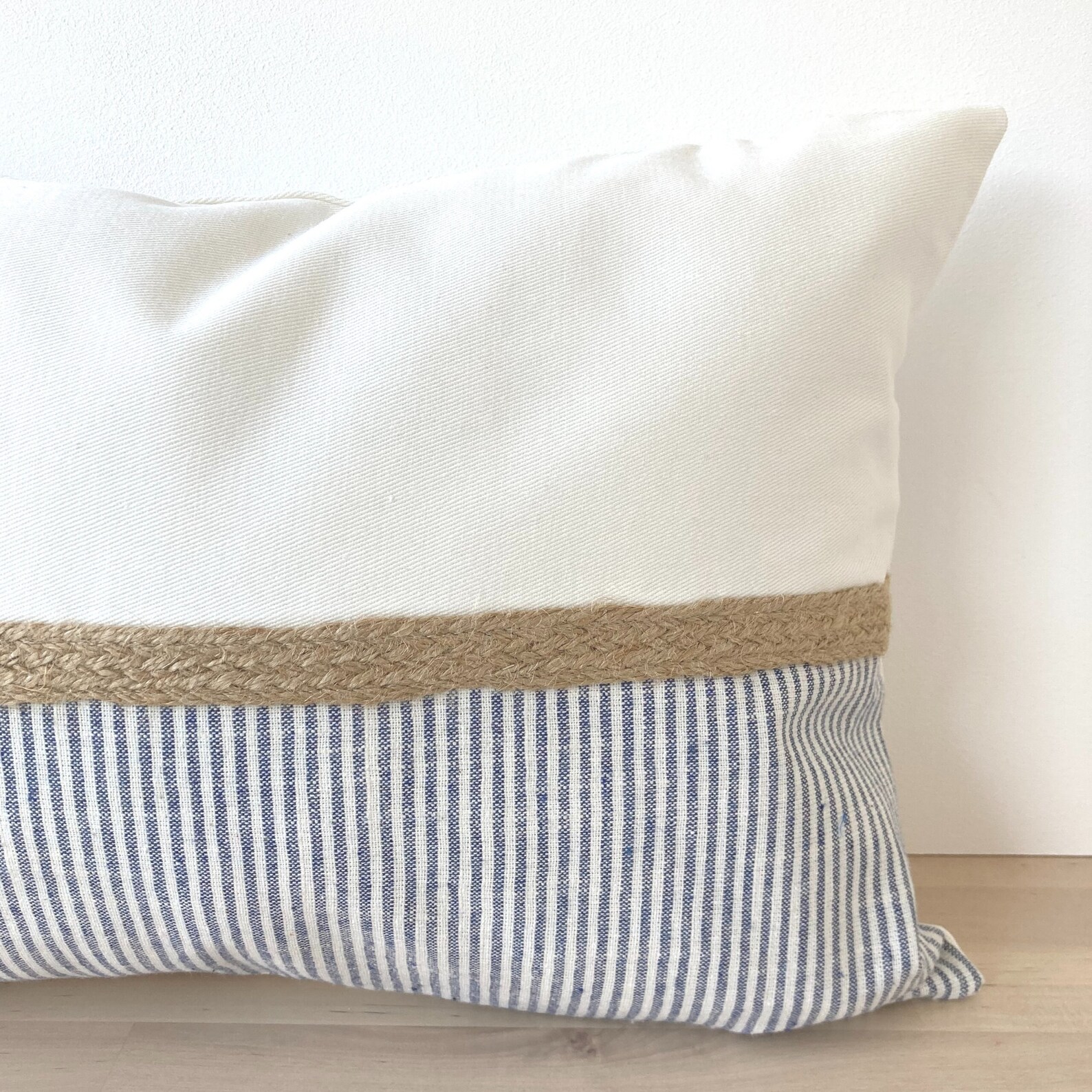 Coastal Bed Decorative Pillow Covers, Coastal Blue Linen Pillow Cover