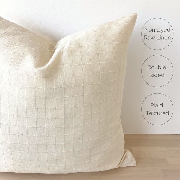 Textured Neutral Pillow Cover, Ivory Cream Tonal Plaid, European Linen Pillow, Double-sided Square or Lumbar, Perfect as a Neutral layer