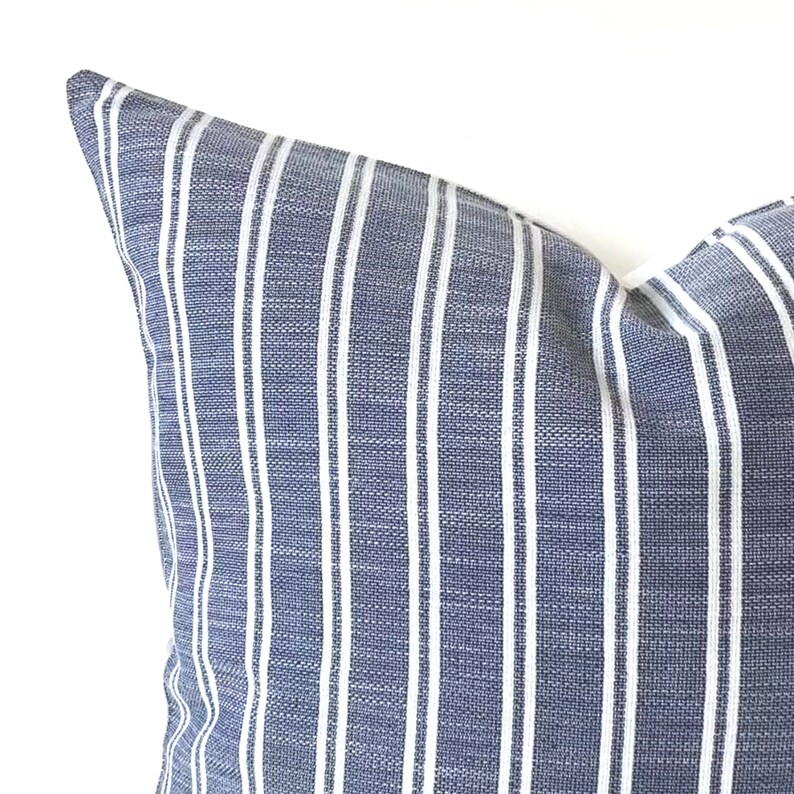 Blue Striped Linen Pillow Cover Modern Coastal Pillow Case Etsy