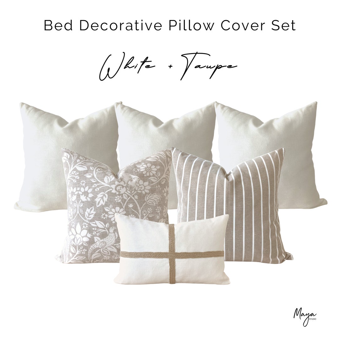 White Linen Decorative Bed Pillow Cover Set Natural Linen Etsy