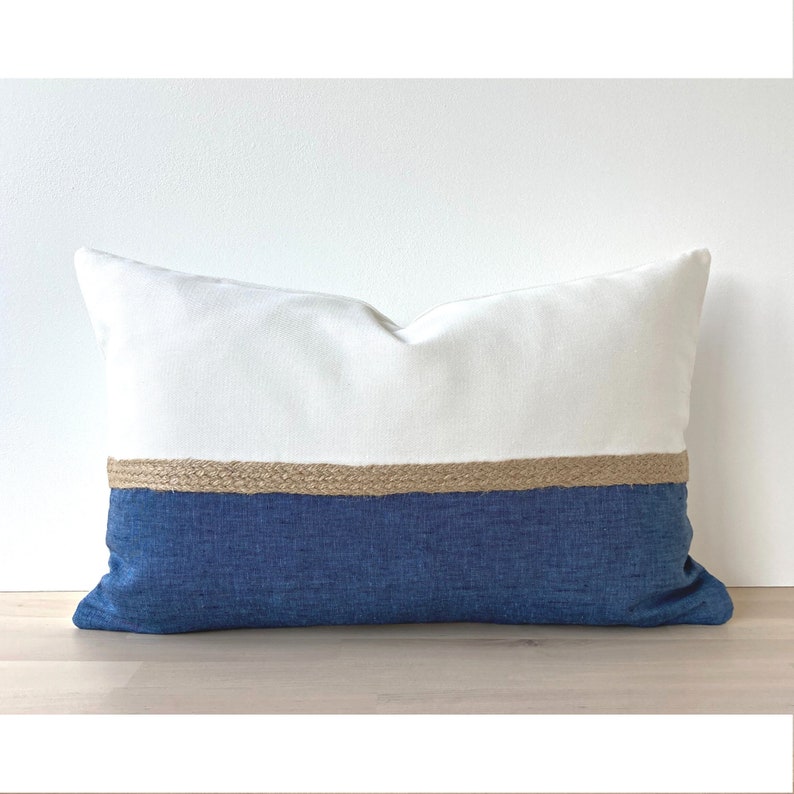 Blue Coastal Pillow Covers natural Linen Pillow Cover Set Etsy