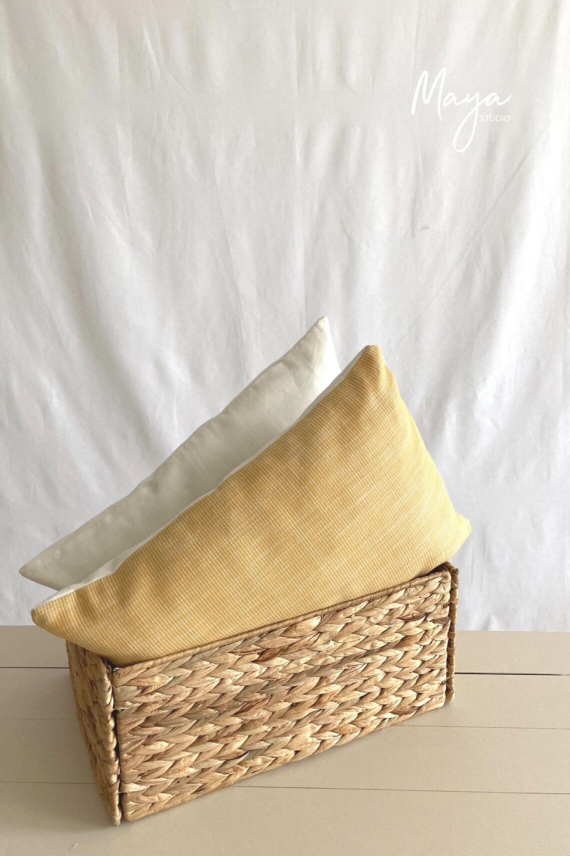 Yellow Linen Pillow Cover Soft Yellow and White Stripes Etsy