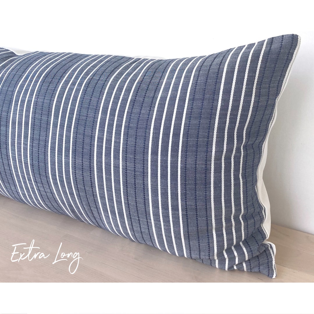 Blue Linen Long Lumbar Pillow Cover Dark Blue Textured Etsy
