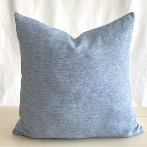Light Blue Soft Linen Pillow Cover - Beach Pillowcase, Coastal Cushion Cover, Ocean Decor, Nautical decor for Beach house and  Lakehouse