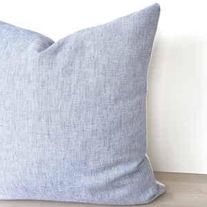 Coastal Blue Pillow Cover, Light Blue Throw Pillow Cover, Coastal Light Blue Throw Pillow, Natural Soft Linen Coastal Pillow Cover 18"x18"