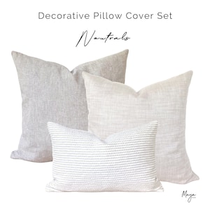 Neutral Linen Throw Pillow Cover Set, Beige Natural Soft Linen Pillow Covers, Neutral Throw Pillows, Textured White Designer Lumbar Pillow
