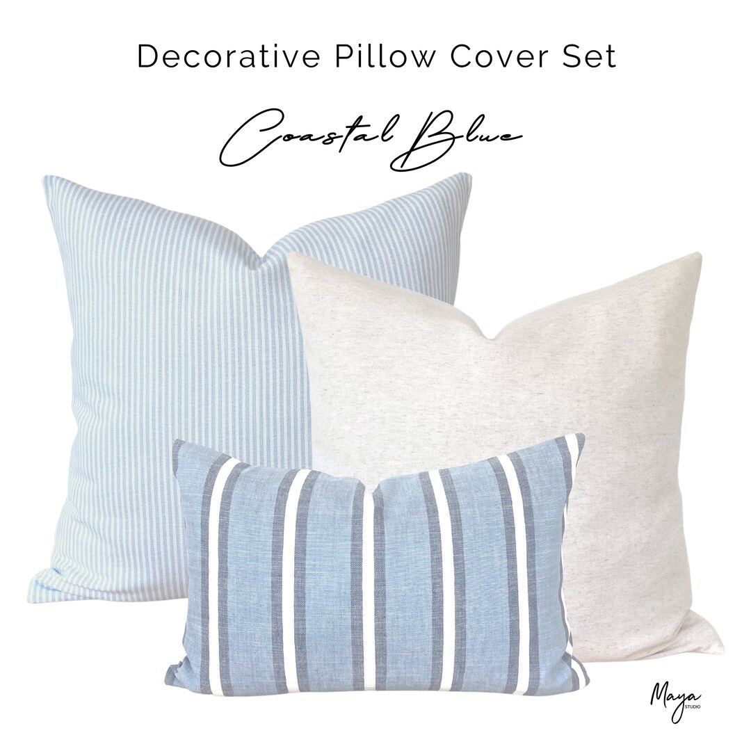 Coastal Light Blue Pillow Cover Set, Coastal Throw Pillow Covers, Blue