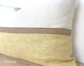 Light Yellow Pillow Cover, Light Yellow Throw Pillow Cover, Pale Yellow Throw Pillow, Yellow and White Lumbar Pillow, 12x18