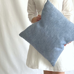 Federa per cuscino in morbido lino azzurro - Federa per cuscino da spiaggia, federa per cuscino costiero, decorazione oceanica, decorazione nautica per casa sulla spiaggia e sul lago