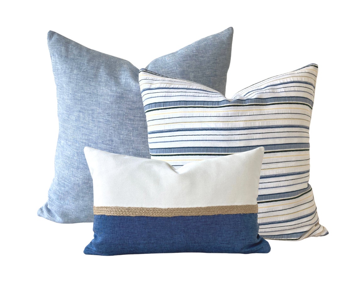 Blue Coastal Pillow Covers natural Linen Pillow Cover Set Etsy