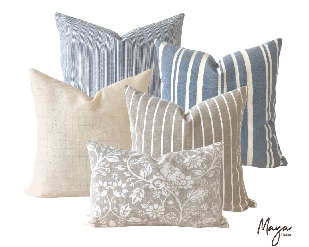 Blue Cream Pillow Cover Combo Set of 5 All Natural European Etsy